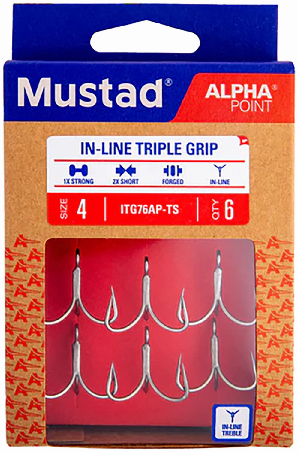 Mustad Alpha-Point In-Line Triple Grip Hooks - 6 Pack