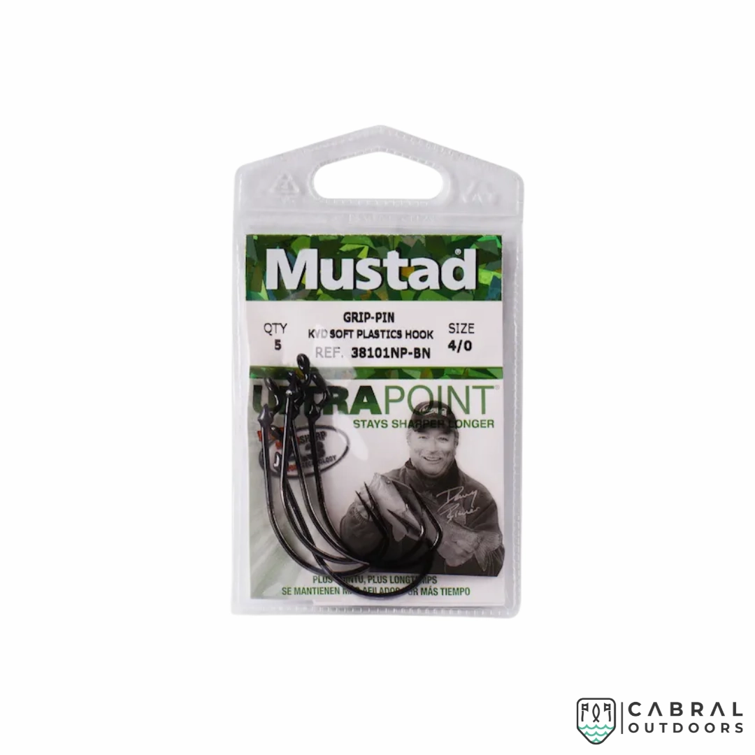 Mustad Ultra Point KVD Grip Pin 38101NP Soft Plastic Hook | Size: 2/0-5/0 | 5Pcs