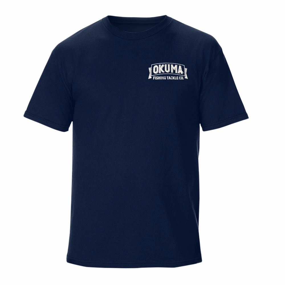 Okuma Short Sleeve T-Shirt in Navy Blue - Vintage Logo 2024